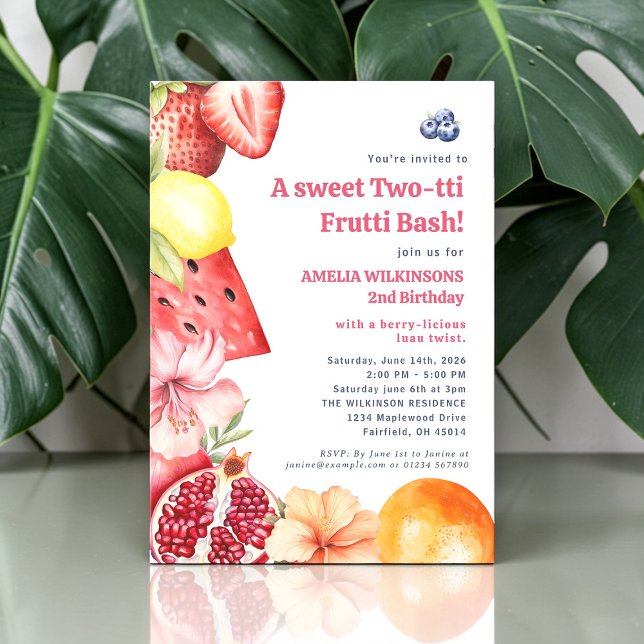 Invitation de fête deux-en-un aquarelle de fruits  (Créateur téléchargé)