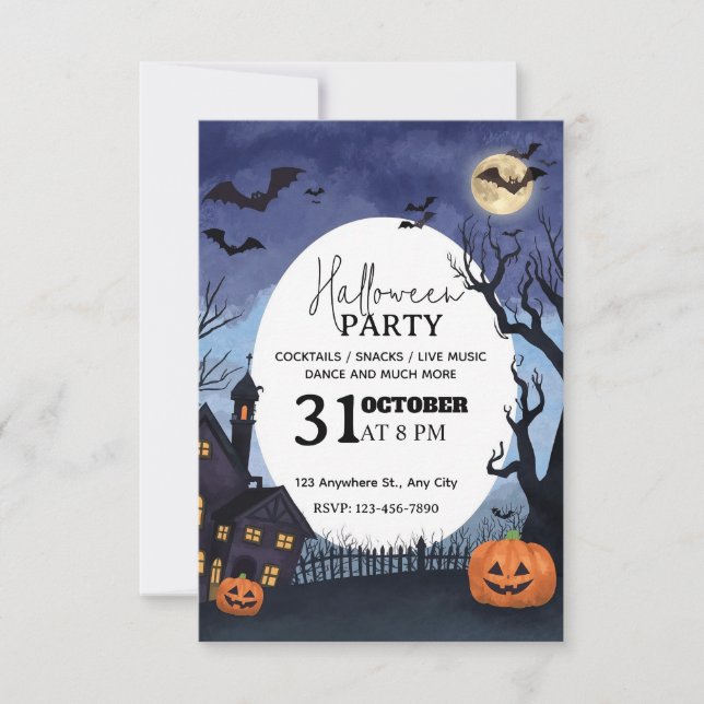 Invitation de fête d'Halloween à l'aquarelle (Devant)