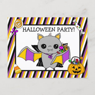 Invitation de fête d'Halloween avec Bat Holding Ca