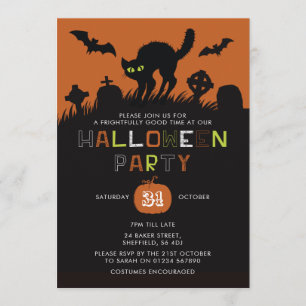 Invitation de fête d'Halloween - Chat noir
