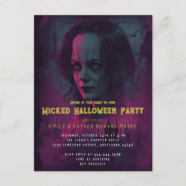 Invitation de fête d'Halloween Clown de Cirque Mal (Devant)