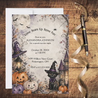 Invitation de fête d'Halloween de chat noir fantai
