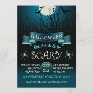 Invitation de fête d'Halloween effrayant en bleu f