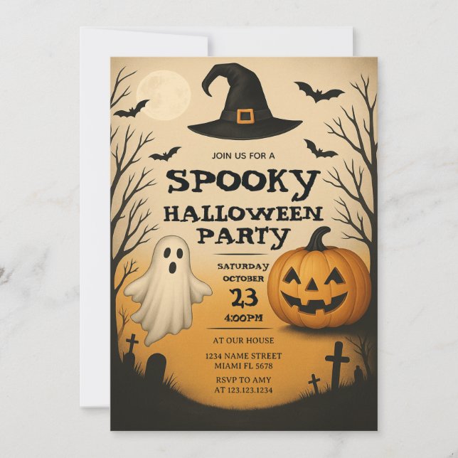 Invitation de fête d'Halloween éffrayante Fantôme  (Devant)
