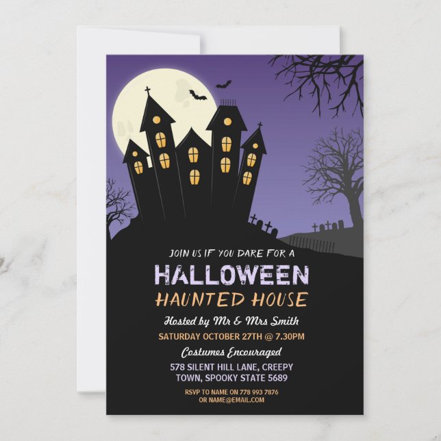 Invitation de fête d'Halloween Maison Hantée Horre (Devant)