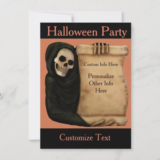 Invitation de fête d'Halloween Scandale et squelet (Devant)