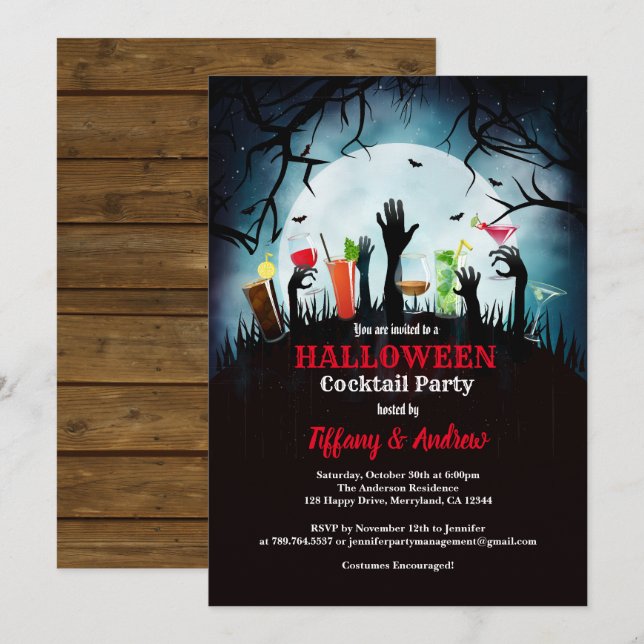 Invitation de fête d'Halloween. soirée cocktail Zo (Devant / Derrière)