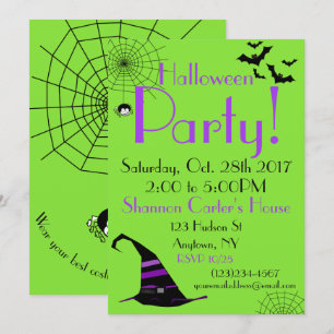 Invitation de fête d'Halloween Spider Bats Enfants