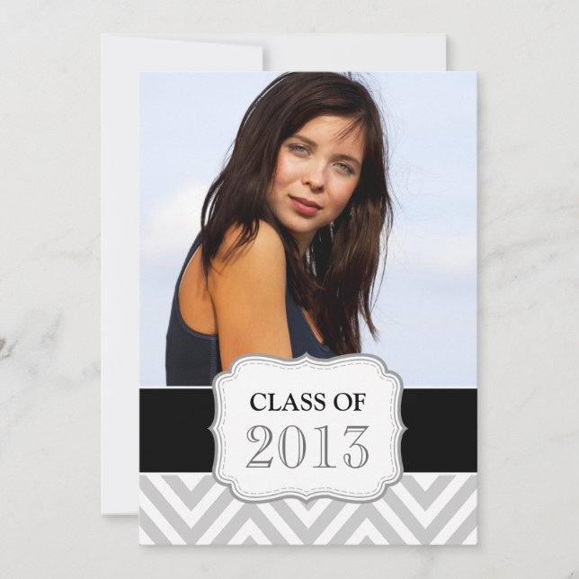 INVITATION DE FÊTE DIPLÔMÉE| CHEVRON NOIR, GRIS (Devant)