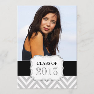 INVITATION DE FÊTE DIPLÔMÉE  CHEVRON NOIR, GRIS