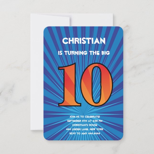 Invitation de fête du 10e anniversaire garçon (Devant)