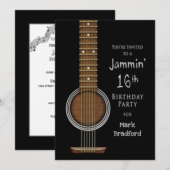 Invitation de fête du 16e anniversaire, guitare ac (Devant / Derrière)