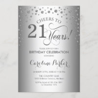 Invitation de fête du 21e anniversaire - Argent