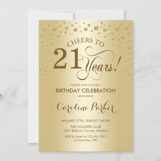 Invitation de fête du 21e anniversaire - Or (Devant)