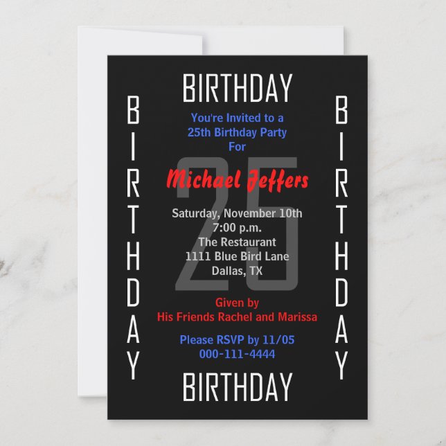 Invitation de fête du 25e anniversaire 25 (Devant)