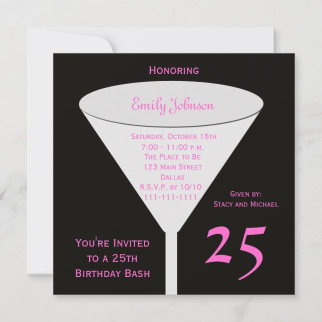 Invitation de fête du 25e anniversaire 25e toast (Devant)