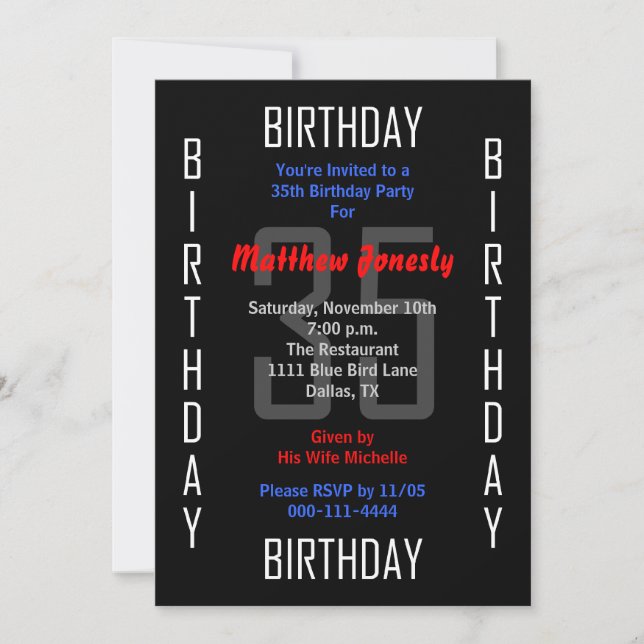Invitation de fête du 35e anniversaire 35 (Devant)