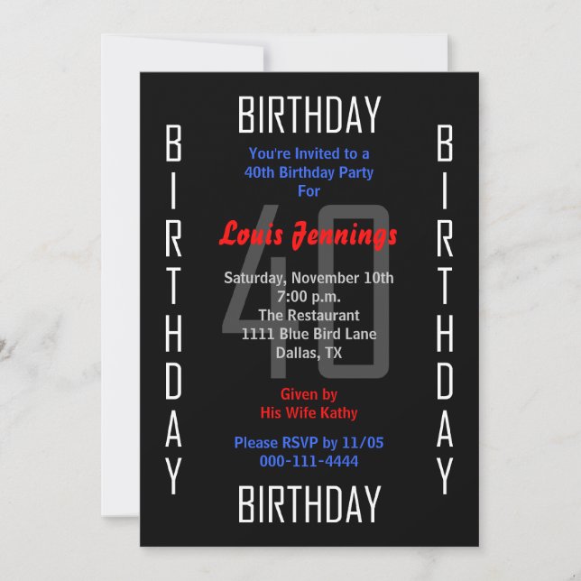 Invitation de fête du 40e anniversaire 40 (Devant)
