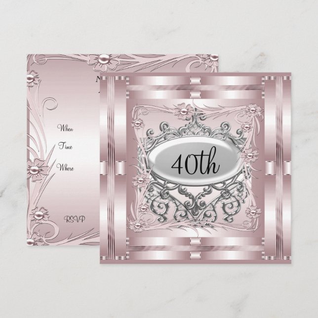 Invitation de fête du 40e anniversaire rose (Devant / Derrière)