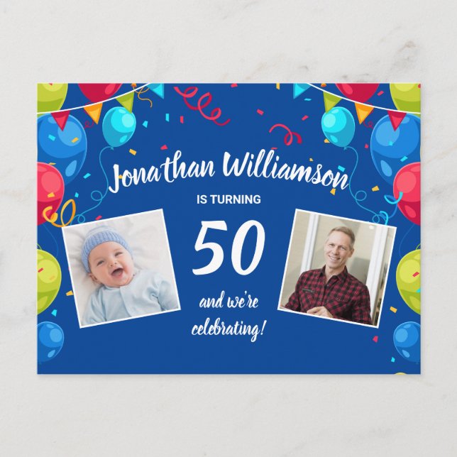 Invitation de fête du 50e anniversaire, 2 photos,  (Devant)