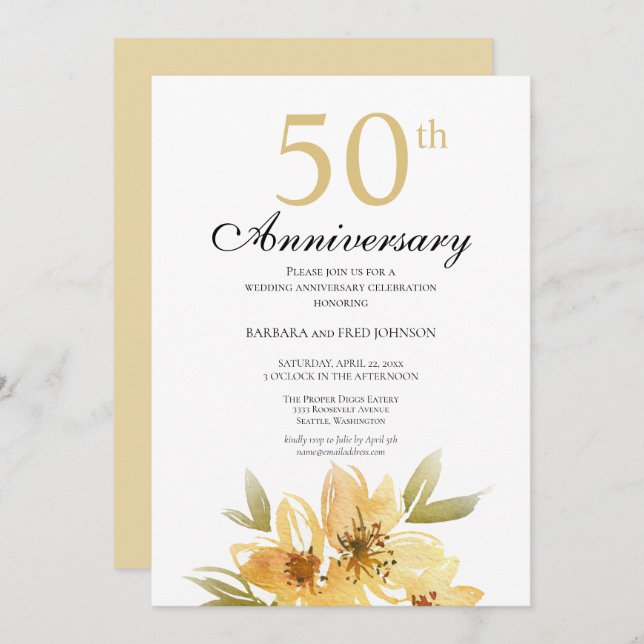 Invitation de fête du 50e anniversaire de la fleur (Devant / Derrière)