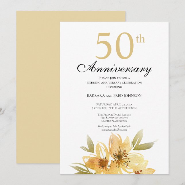 Invitation de fête du 50e anniversaire Fleur d'or  (Devant / Derrière)