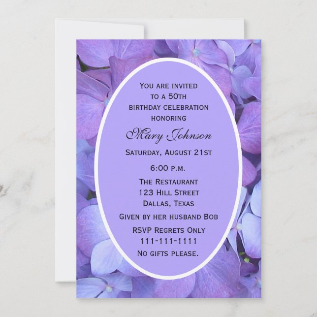 Invitation de fête du 50e anniversaire Hydrangea (Devant)