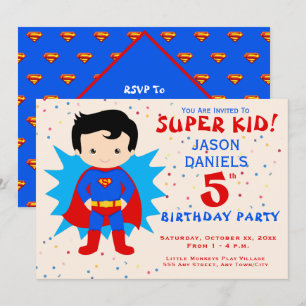 Invitation de fête du 5e anniversaire - Super Kid!