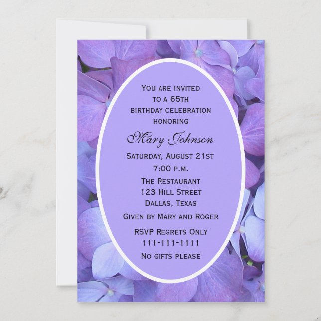 Invitation de fête du 65e anniversaire Hydrangea (Devant)