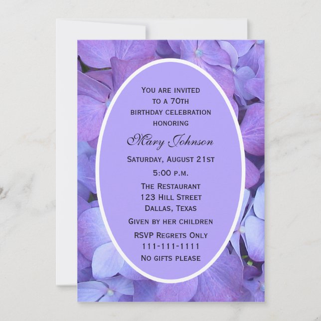 Invitation de fête du 70e anniversaire Hydrangea (Devant)