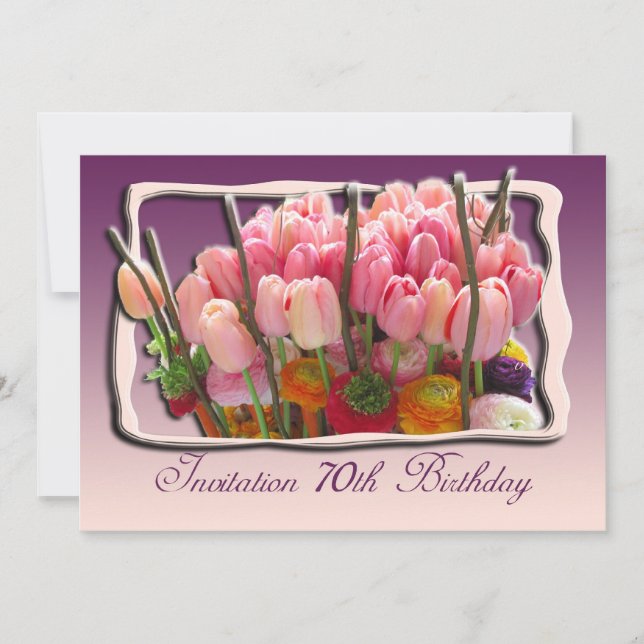 Invitation de fête du 70e anniversaire - tulips (Devant)