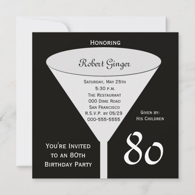 Invitation de fête du 80e anniversaire 80 en noir (Devant)