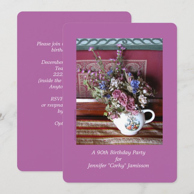 Invitation de fête du 90e anniversaire, Fleurs en  (Devant / Derrière)