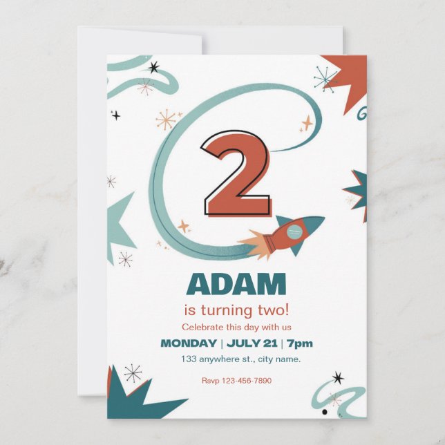 Invitation de fête du deuxième anniversaire (Devant)