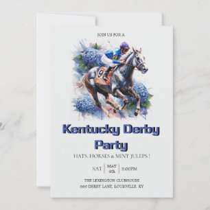 Invitation de fête du Kentucky Derby Bleu Aquarell