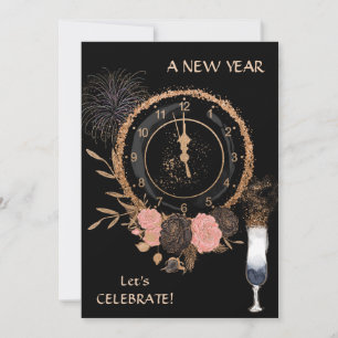 Invitation de fête du Nouvel An à l'horloge en pai