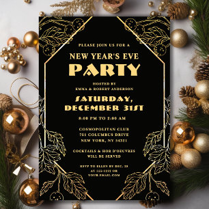 Invitation de fête du Nouvel An Paillettes Or Noir