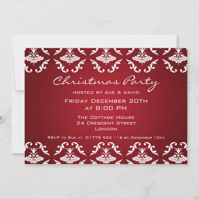 Invitation de fête élégante à motif floral rouge (Devant)