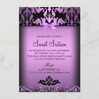 Invitation de fête élégante en damas violet pour u