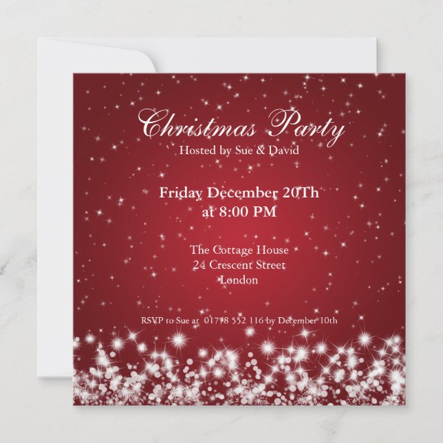 Invitation de fête élégante et scintillante rouge  (Devant)