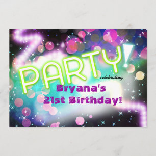 Invitation de fête en club néon coloré et lumineux