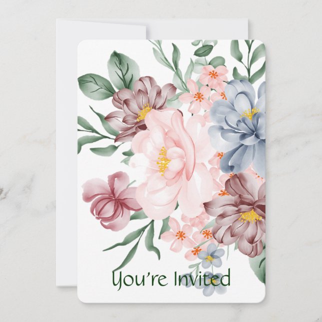Invitation de fête florale à l'aquarelle (Devant)