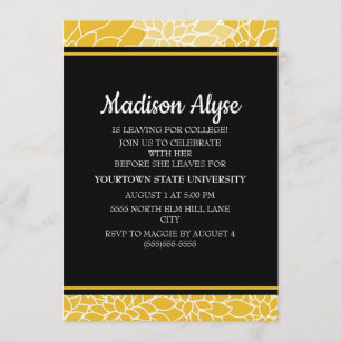 Invitation de fête florale jaune noir pour aller a