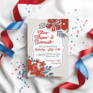 Invitation de fête florale moderne du quatre juill