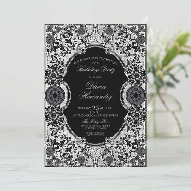 Invitation de fête florale ornée (Debout devant)