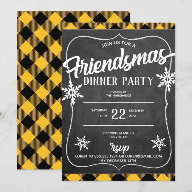 Invitation de fête Friendsmas à carreaux Buffalo J (Devant / Derrière)