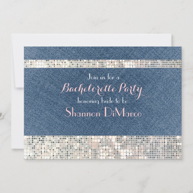 Invitation de fête Glam Glamour Denim Sequins Glit (Devant)