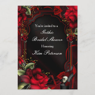 Invitation de fête gothique élégante aux roses rou