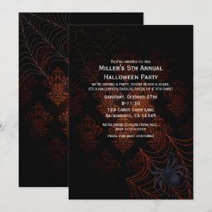 Invitation de fête Halloween à damas orange et noi