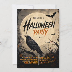 Invitation de fête Halloween à thème corbeau gothi
